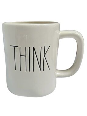 Rae Dunn THINK Mug Coffee Tea White Black Large Letters Dimples NWT 2017 OG